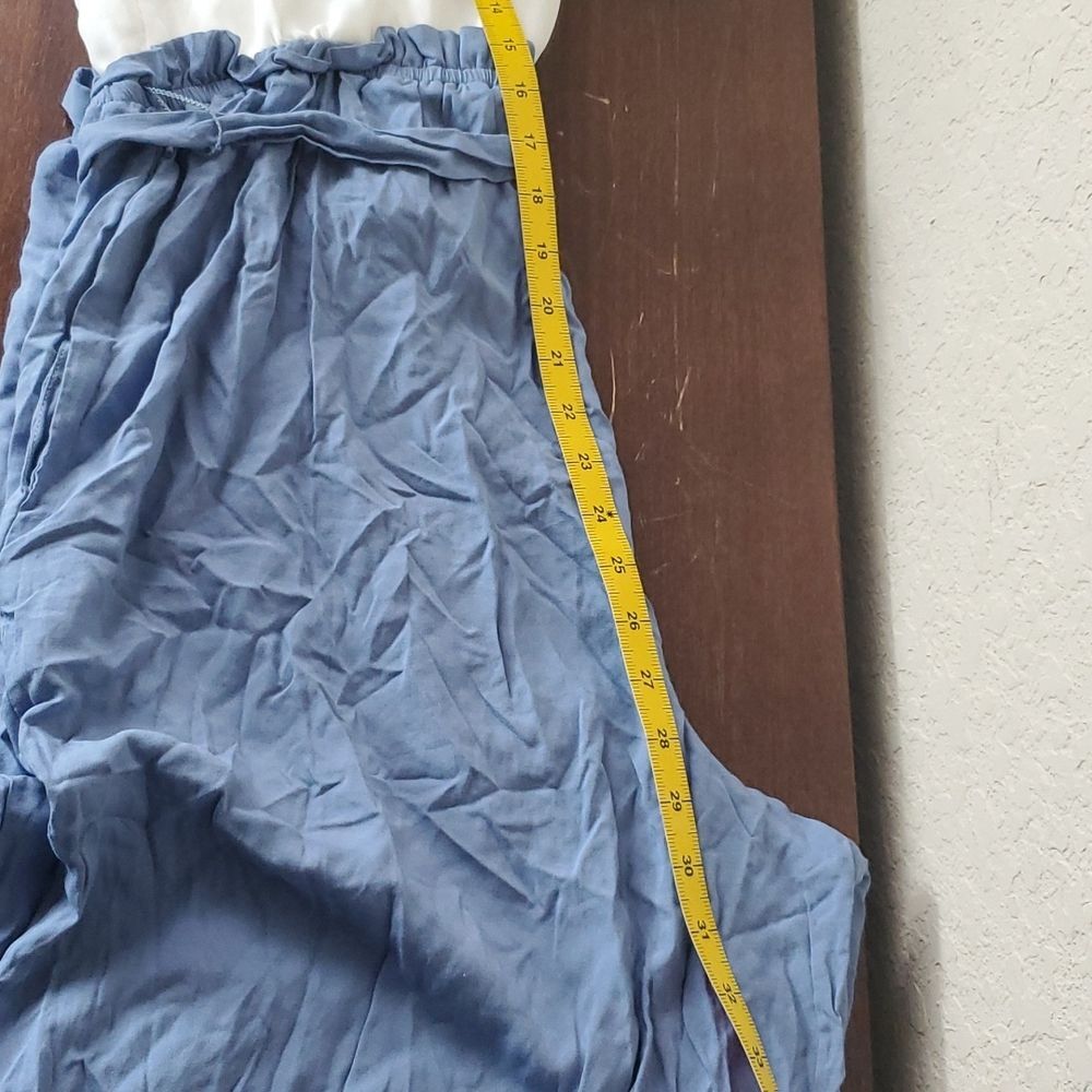 NWT June & Hudson Jumpsuit XL Blue White 2 Tone Wide Leg Colorblock Short Sleeve - Picture 16 of 16